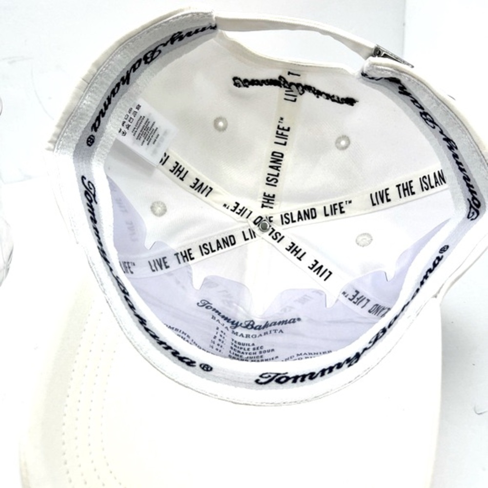 TOMMY BAHAMA CAP HAT, WHITE, BAJA MARGARITA RECIPE INSIDE, LOGO IS EMBROIDERED - Picture 7 of 13